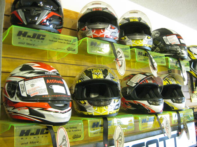 Whether you're looking for a full-face, turtle shell or an off-road helmet we've got your covered.  Come see our wall of brand-name helmets and protective gear for whatever your rideding style is.